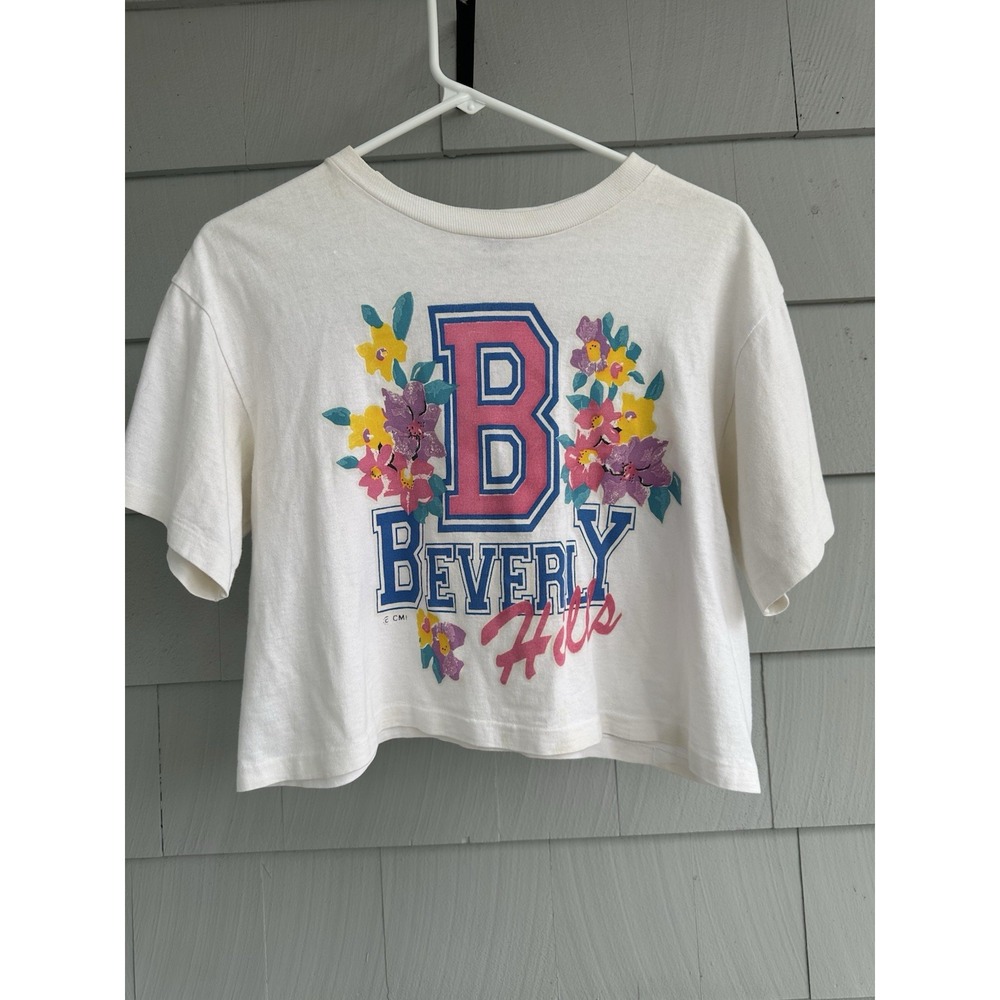 Vintage 80s Freeze Beverly Hills Crop‎ Tee Made in USA Floral Retro Small